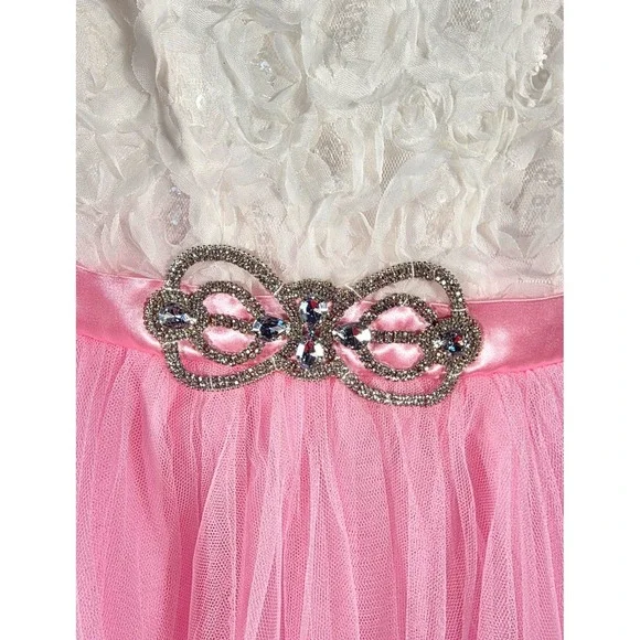 Emily Rose Girls Pink Tulle Dress Embellished Bow Sequins Sz 7 - Picture 6 of 6
